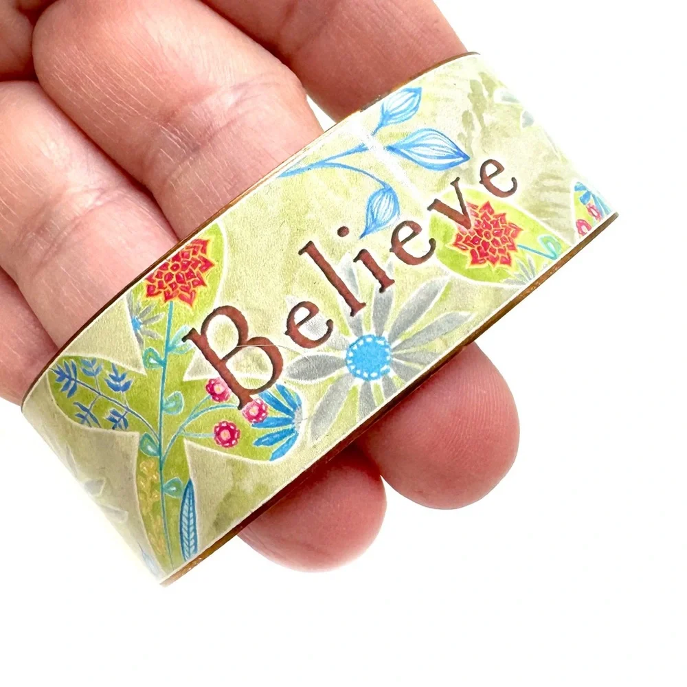 Copper Inspirational Cuff Bracelet Floral Believe